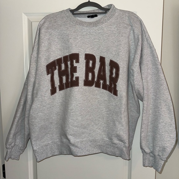 The Bar Tops - Gray Sweatshirt with Brown 'THE BAR' Logo - Womens Crewneck Sweater